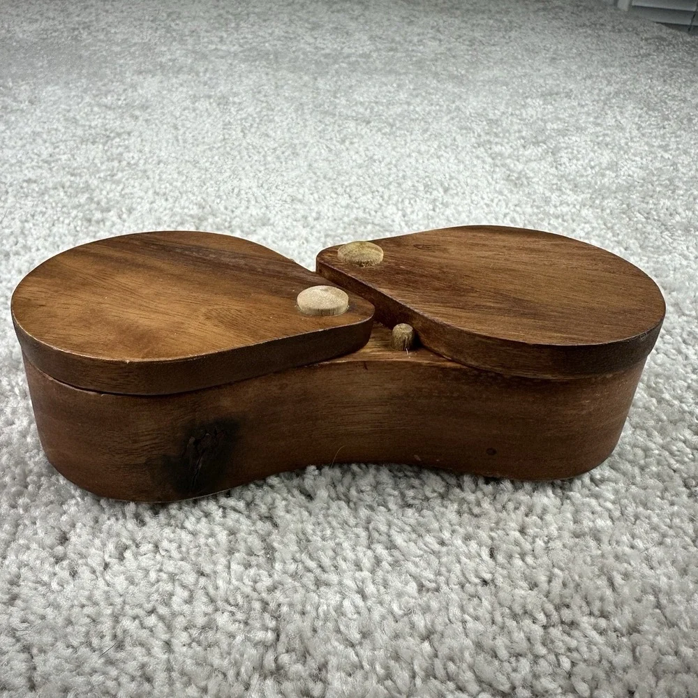 *READ* Meritage Dual Spice‎ Cellar Wood Salt & Pepper Bowls Swivel Lids 2016